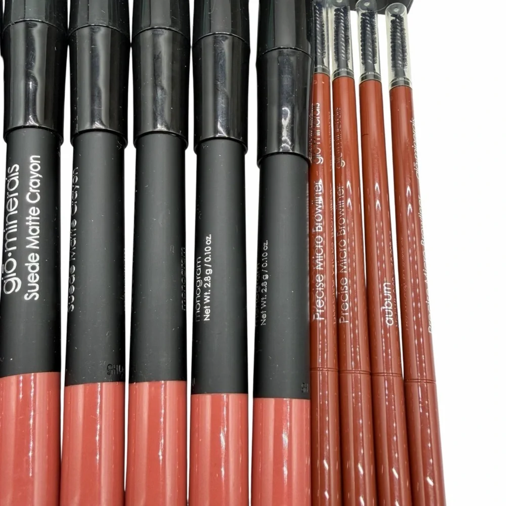 GLO MINERALS MAKEUP BUNDLE – SUEDE MATTE LIP CRAYONS & BROW DEFINERS (LOT#47)